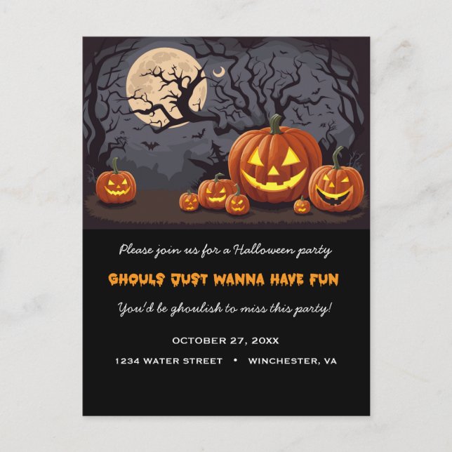 Invitation Carte Postale Éffrayant Jack O'lanterns Haunted Halloween Party  (Devant)