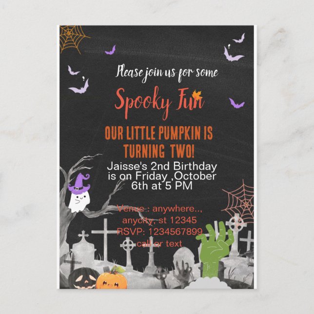 Invitation Carte Postale Éffrayant plaisir Halloween thème fête spéciale (Devant)