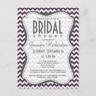 Invitation Carte Postale Eggplant Purple Chevron; zig zag