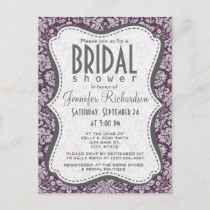 Invitation Carte Postale Éggplant Purple Damask