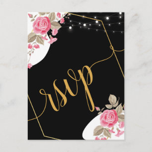Invitation Carte Postale Elégance moderne rose florale lumière RSVP Inv