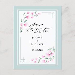 Invitation Carte Postale Elégant Aquarelle Rose Mint Floral Enregistrer La 