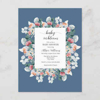 Invitation Carte Postale Elégant baby shower bleu azur
