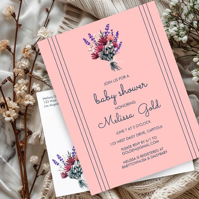 Invitation Carte Postale Élégant BABY SHOWER Fleur sauvage Bouquet PERSONNA (Elegant Wildflower Bouquet BABY SHOWER CUSTOM Invitation Postcard)