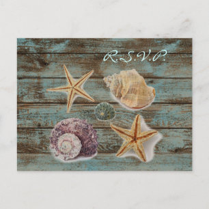 Invitation Carte Postale élégant barnwood seashs plage mariage rsvp