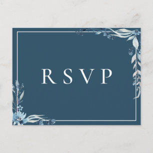 Invitation Carte Postale Elégant Blue Floral Wedding RSVP Song Request
