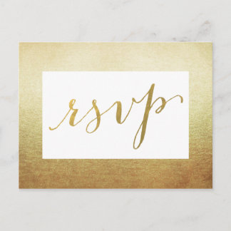 Invitation Carte Postale Elégant Bordure Faux Gold Foil Mariage RSVP