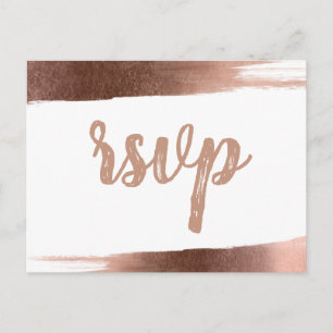 Invitation Carte Postale Elégant brossé Rose or simple moderne RSVP