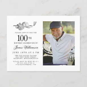 Invitation Carte Postale Elégant Classic Golf 100e anniversaire de fête Pho
