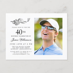 Invitation Carte Postale Elégant Classic Golf 40th Birthday Party Photo