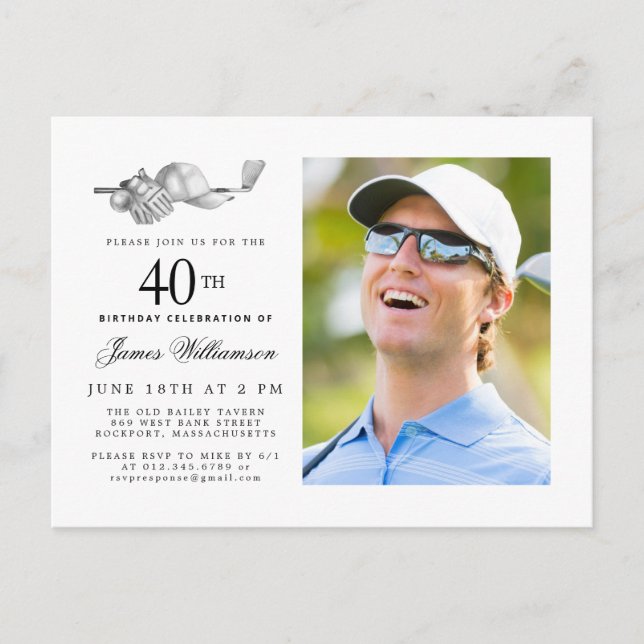 Invitation Carte Postale Elégant Classic Golf 40th Birthday Party Photo (Devant)