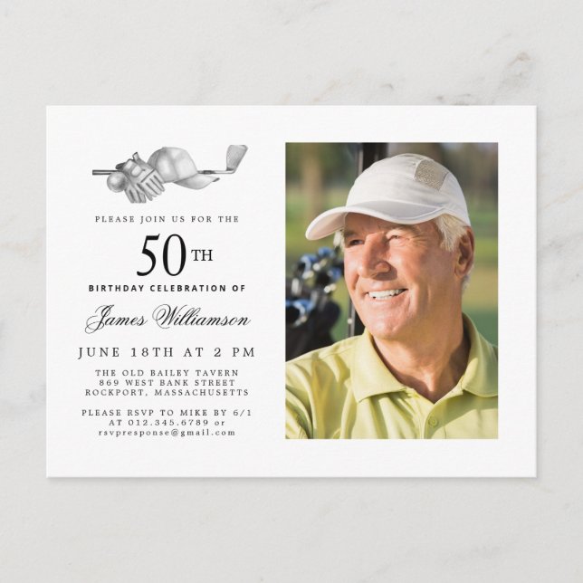 Invitation Carte Postale Elégant Classic Golf 50th Birthday Party Photo (Devant)