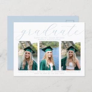 Invitation Carte Postale Elégant Dusty Blue Minimalist Graduation 3 Photo