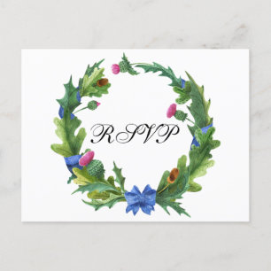 Invitation Carte Postale Élégant écossais Thistle Mariage choix de repas RS