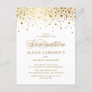 Invitation Carte Postale Élégant Faux Gold Foil Confetti Graduation
