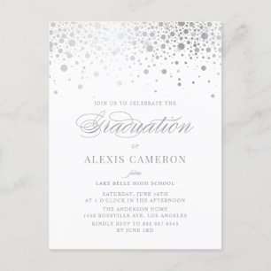 Invitation Carte Postale Élégant Faux Silver Foil Confetti Graduation