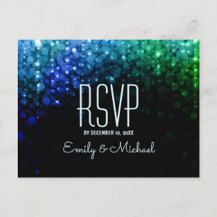 Invitation Carte Postale Elégant feu couleur paon bokeh mariage RSVP