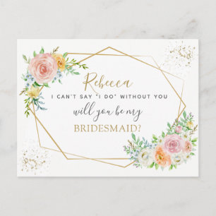 Invitation Carte Postale Elégant Floral et or BRIDESMAID proposition