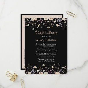 Invitation Carte Postale Élégant floral noir bain de mariée bohème pour cou