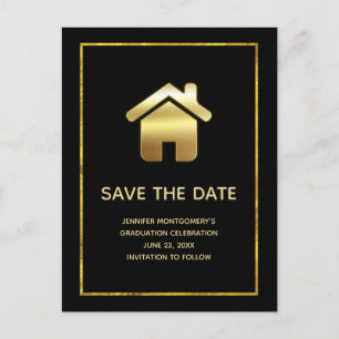 Invitation Carte Postale Elégant Gold House Icon Immobilier Enregistrer la