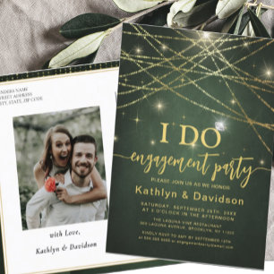 Invitation Carte Postale Élégant Gold String Lights I DO Engagement Party
