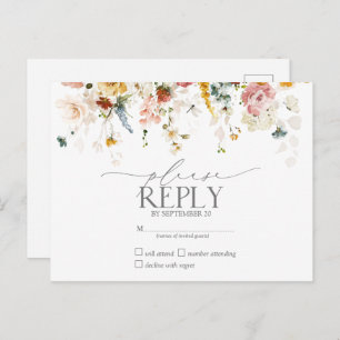 Invitation Carte Postale Elégant Jardin Fleurs Aquarelle Florale RSVP
