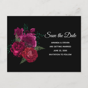 Invitation Carte Postale Elégant Magenta Rose Bouquet floral Enregistrer la