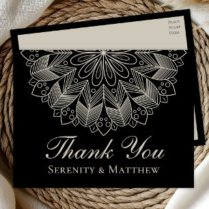 Invitation Carte Postale Élégant Mandala Henna Indienne Boho Chic Noir Merc