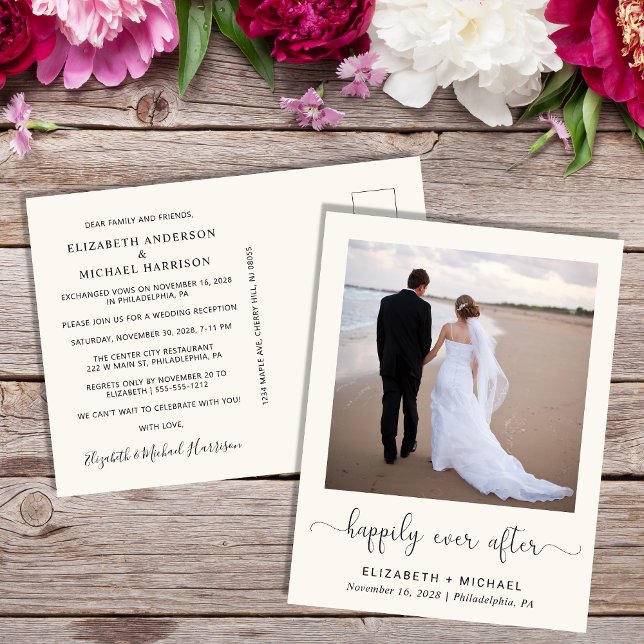 Invitation Carte Postale Élégant Mariage Crème Bonheur Éternel Réception (Créateur téléchargé)