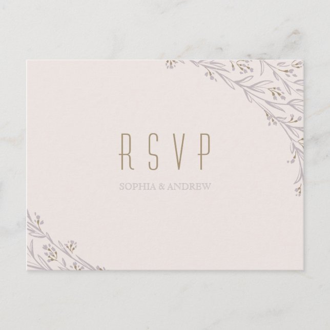 Invitation Carte Postale Elégant mariage rustique lilas floral RSVP (Devant)