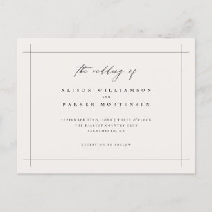 Invitation Carte Postale Élégant minimal noir et ivoire Mariage de typograp