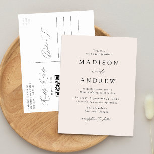 Invitation Carte Postale Élégant Moderne Mariage Code QR Crème