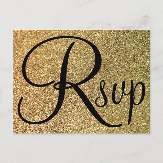 Invitation Carte Postale Elégant noir RSVP Gold Parties scintillant photo (Devant)