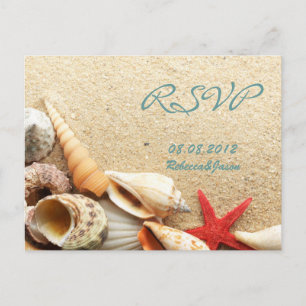 Invitation Carte Postale élégant océan sable coquillages plage mariage rsvp