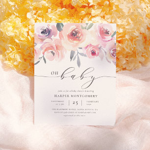 Invitation Carte Postale Élégant Oh Baby Lettering Floral Baby Girl Douche