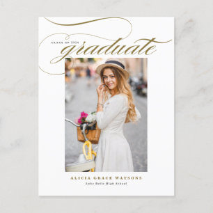Invitation Carte Postale Élégant Or Calligraphie Photo Graduation