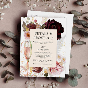 Invitation Carte Postale Élégant Pétales Roses & Fête des mariées Prosecco