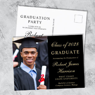 Invitation Carte Postale Elégant Photo College Black Graduation Party