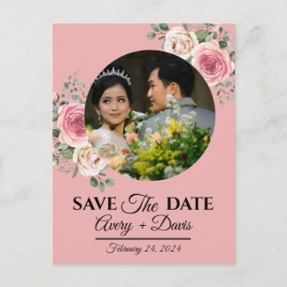 Invitation Carte Postale Elegant Pink Floral Fully Editable Save the Date