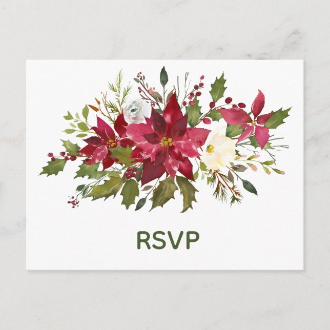 Invitation Carte Postale Elégant Poinsettia Noel Mariage RSVP (Devant)