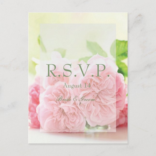 Invitation Carte Postale Elégant Rose d'été rose mariage RSVP (Devant)