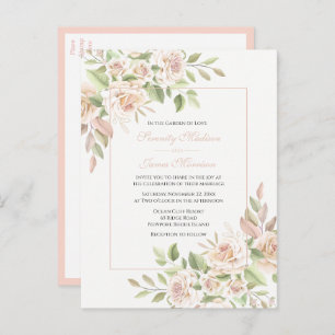 Invitation Carte Postale Élégant Rose Jardin rose Mariage floral
