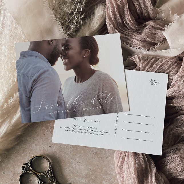 Invitation Carte Postale Élégant Script Horizontal Dark Photo Enregistrer l (Créateur téléchargé)