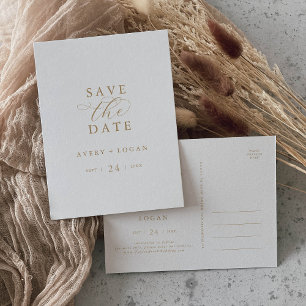 Invitation Carte Postale Élégant script or Enregistrer la date