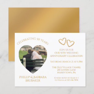 Invitation Carte Postale Elégant Simple Gold Photo 50e anniversaire Mariage