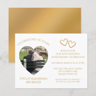 Invitation Carte Postale Elégant Simple Gold Photo 50e anniversaire Mariage