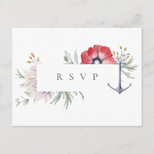 Invitation Carte Postale Elégante Ancre Floral Wedding RSVP Song Request