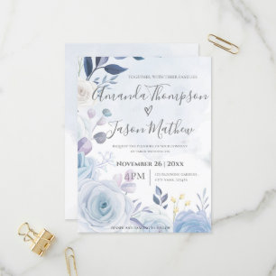 Invitation Carte Postale Elégante Aquarelle Cute Dusty Blue Floral Mariage