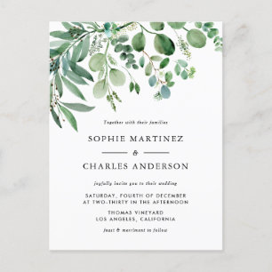Invitation Carte Postale Elégante aquarelle Eucalyptus Mariage vert