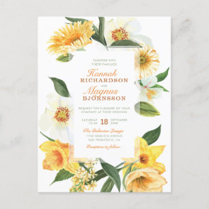 Invitation Carte Postale Élégante Aquarelle Jaune Mariage Floral